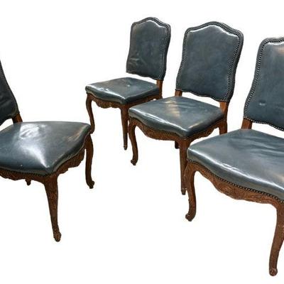 Set of 4 Leather & Nailhead Trim Dining Chairs