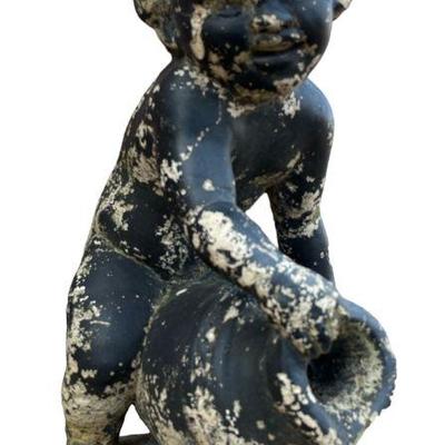 French Painted Concrete Garden Fountain of Boy