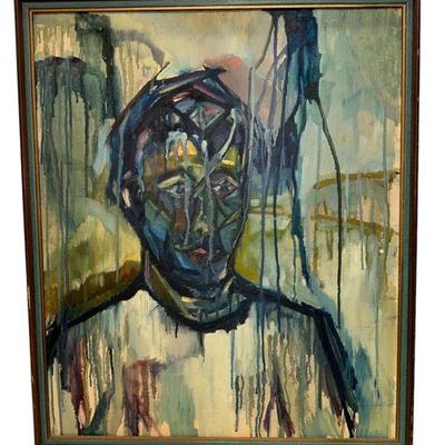 Mid Century Abstract Portrait of a Man Oil on Board