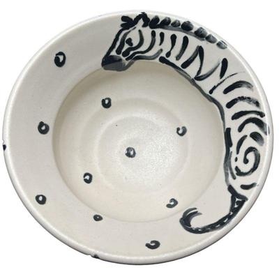 Mid Century Ceramic Zebra Studio Pottery Bowl, Signed