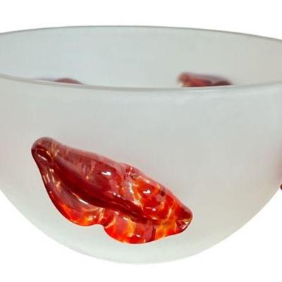 Mid Century Polish Frosted Glass Lip Bowl, GLASSTUDIO BOROWSKI