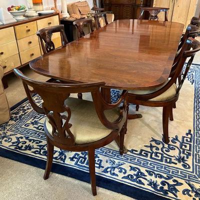 Antique Mahogany Double Pedestal Dining Table & 8 Chairs