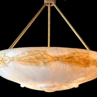 Carved White Alabaster Plafonnier Hanging Light Fixture