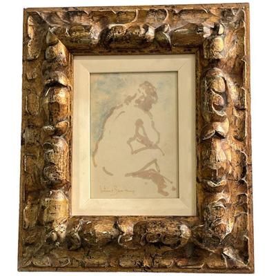 Watercolor of Nude Woman in Gold Frame