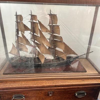 Hand Crafted Three Sail Maritime Ship in Glass 