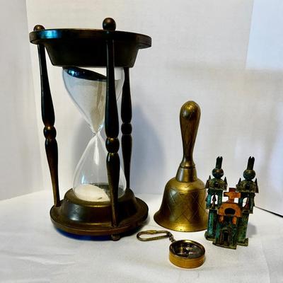 Brass hourglass and bell 