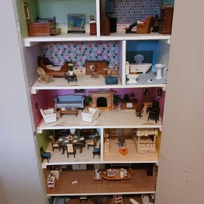 Doll house with furniture.
