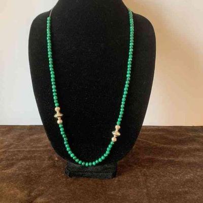 Malachite and sterling silver beaded necklace