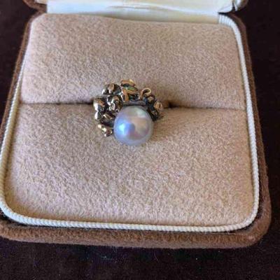 14k gold nugget pearl ring