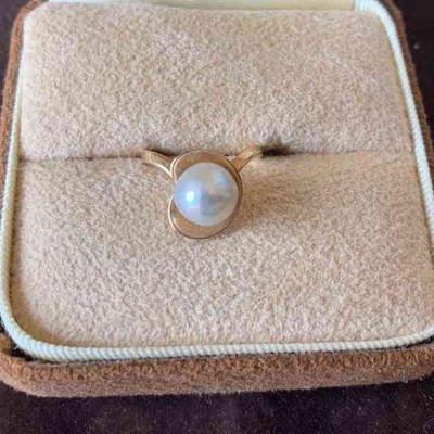 14k gold large pearl ring