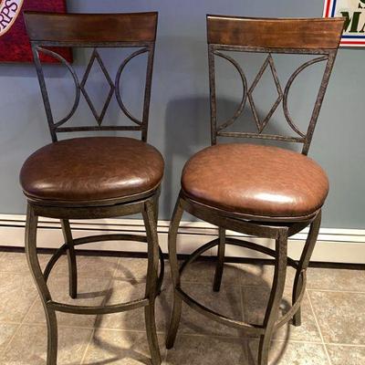 8 high top metal and leather stools