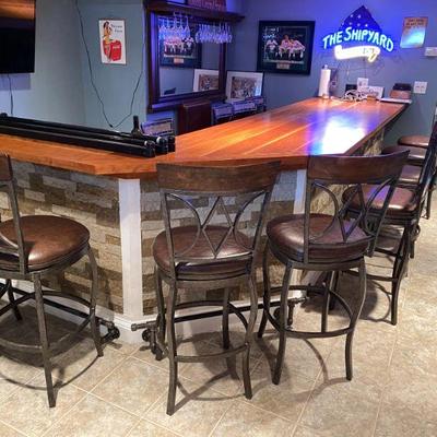 8 high top metal and leather stools