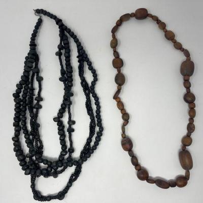 (2) Vintage Wooden Beaded Necklaces