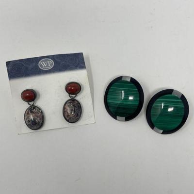 (2) Earrings - Sterling Silver Jasper & Vintage Green