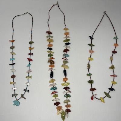 (3) Vintage Navajo-Inspired Zuni Fetish Necklaces - (2) Sterling