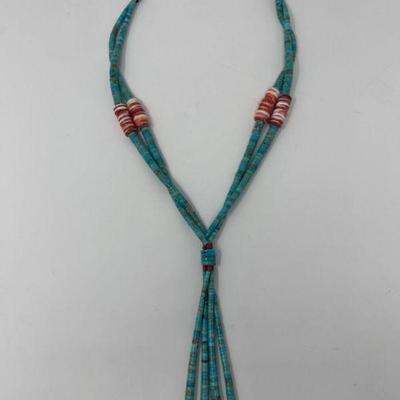 Turquoise and Spiny Oyster Shell Heishi-Style Necklace w/ Jacla