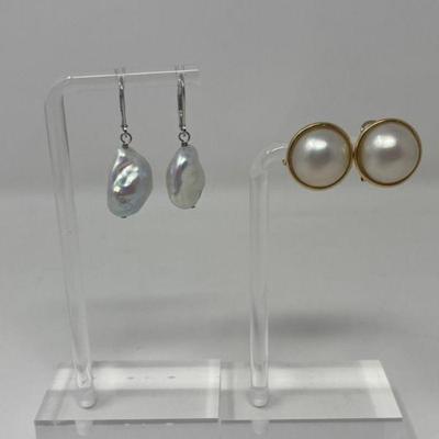 14k Gold Mabe & Blister Pearl Earrings