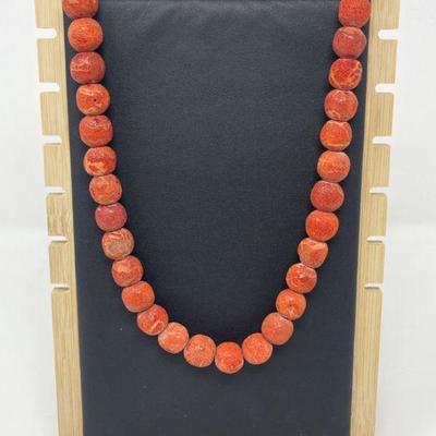 Vintage Red Sponge Coral Beaded Necklace