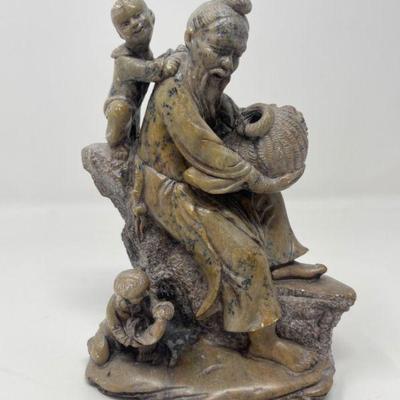Chinese Stone Carving - Old Man With Children