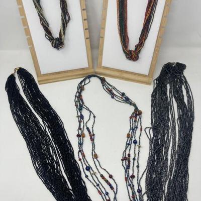 (5) Vintage Multi-Strand Beaded Necklaces