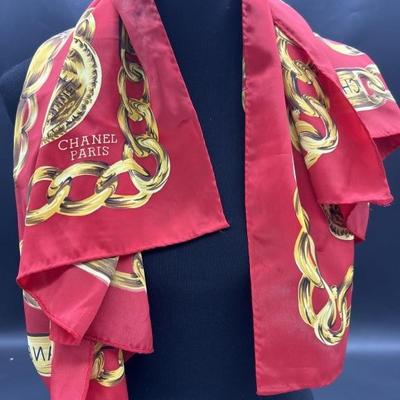Ladies Coco Chanel Logo Red & Gold Scarf