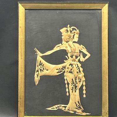 Mid Century Gold & Black Framed Japanese Geisha