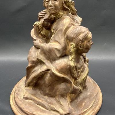 Painted Ceramic Statue of Native American Family