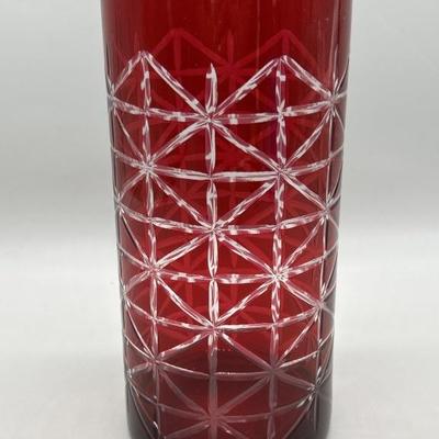 Vintage Ruby Red Cut to Clear Vase