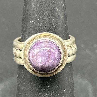 925 Silver and Brushed Amethyst Ring, 
 Size 6