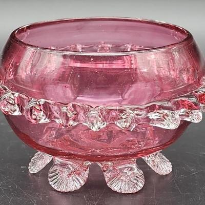 Blown Art Glass Footed Cranberry Bowl