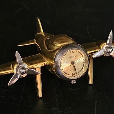 Heavy Brass Timex Model Airplane Quartz Clock