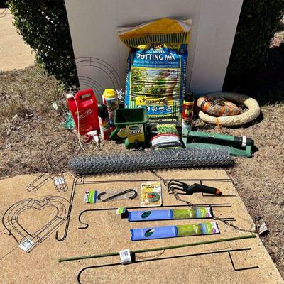 Lot of Garden Items Potting Mix, Shepherd’s Hooks and More