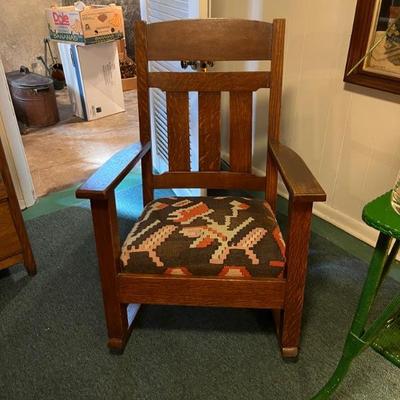 Antique early 20th century Mission style oak rocking chair