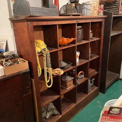 great antique book storage shelf with square cubbies--great for books, toys, a mudroom