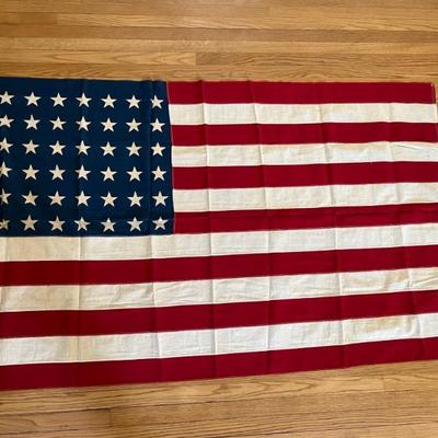 1940s, 1950s 48 star American flag, cotton, printed stars, 40â€ x 68â€