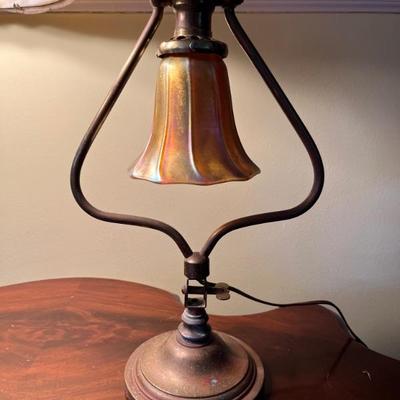Antique table lamp with aurene glass shade