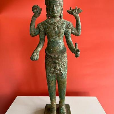 12th century Khmer bronze figure of Vishnu