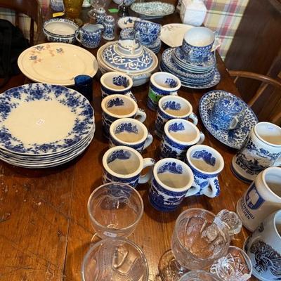 lots of blue and white china