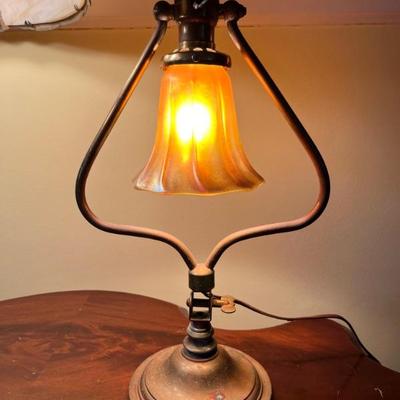 Antique table lamp with aurene glass shade