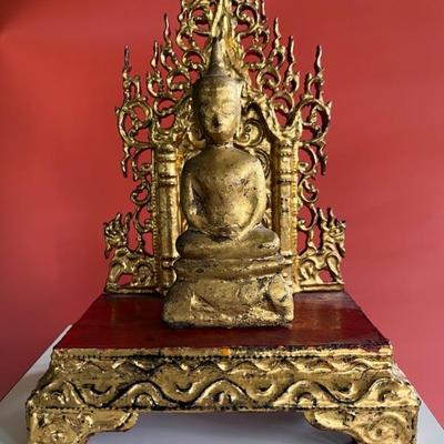 18th century gilded Thai Buddha on a 20th century gilded stand