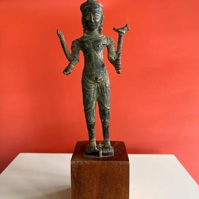 12th century Khmer bronze figure of Vishnu