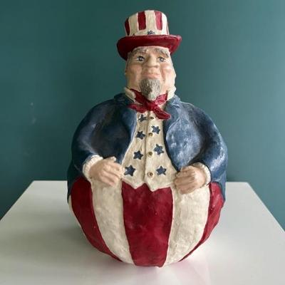 Hand carved and hand painted wooden folk art Uncle Sam
