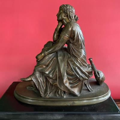 â€œDay Dreamsâ€ by Paul Alexandre Schoenewerk, bronze sculpture, 1860, French, Pradier foundry, a beautiful young women in an elegantly...