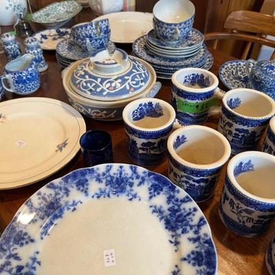 lots of blue and white china