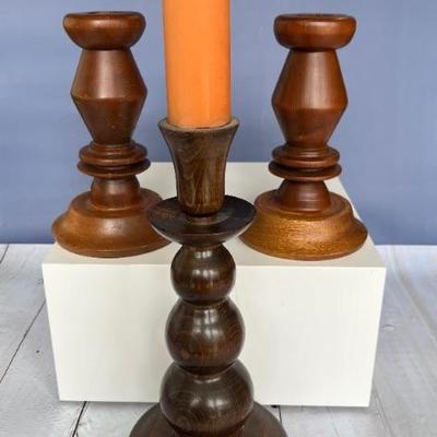 vintage turned wooden candle holders
