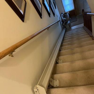 USED Bruno Stair Lift—this stair lift measures 164”(13.5’) long at its max length. Mounted on the right hand side from the bottom of the...