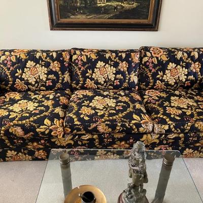 Great 1970s club style sofa with original orange and black upholstery, and it’s in great condition, classic style