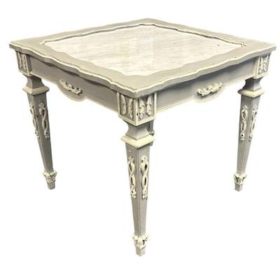 MARBLE TOP FRENCH PAINTED OCCASIONAL TABLE