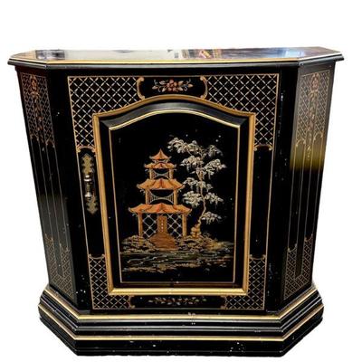 VINTAGE CHINOISERIE BLACK LACQUER CABINET