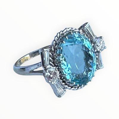 LADIES ESTATE 14K BLUE TOPAZ 12.36 CARAT DIAMOND RING